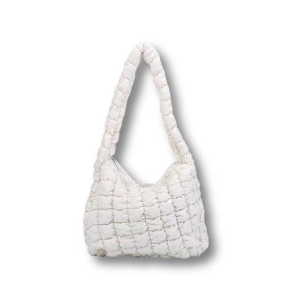Quilted Carryall Tote Bag Lightweight Padding Bag Puffer Hobo Bag (White)😏